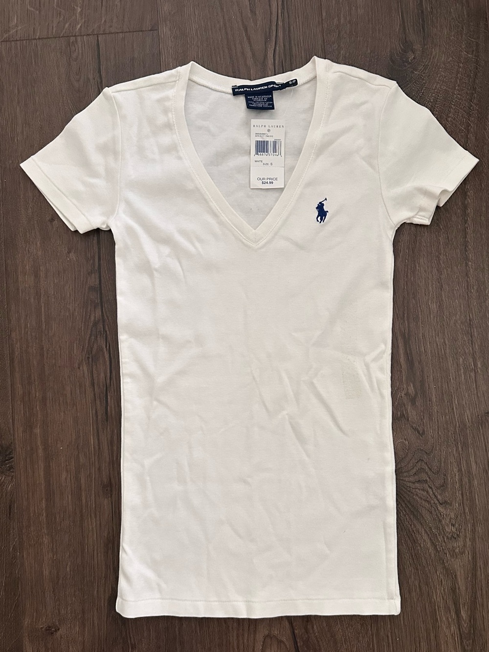Ralph Lauren White V-Neck Short Sleeve Tee with Blue Logo